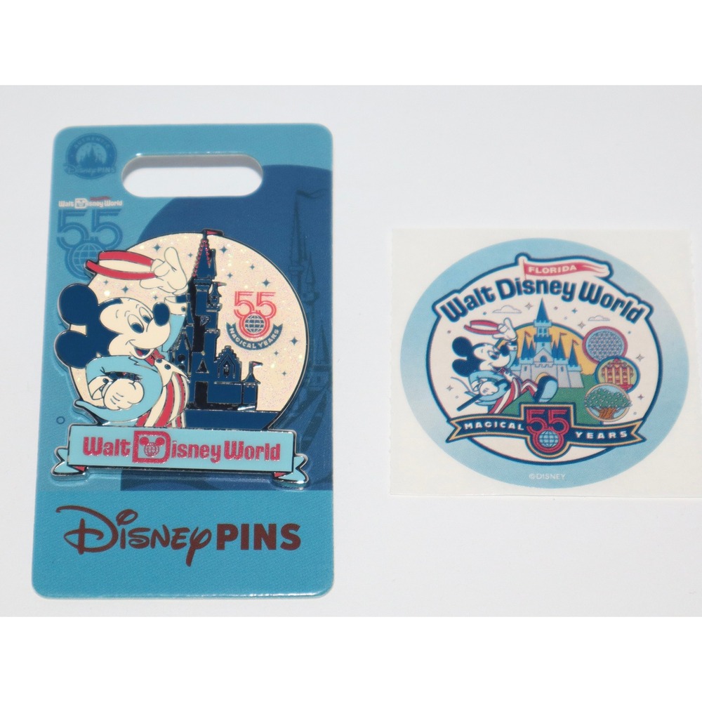 Walt Disney World 55 Magical Years Anniversary Mickey Mouse Pin Sticker Set New